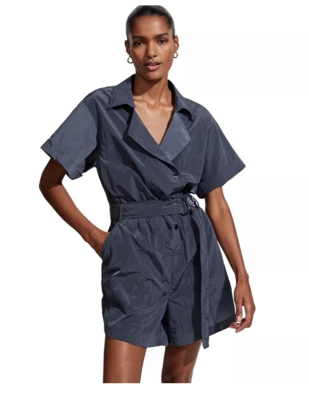 Varley Navy Belted Nylon Playsuit Romper